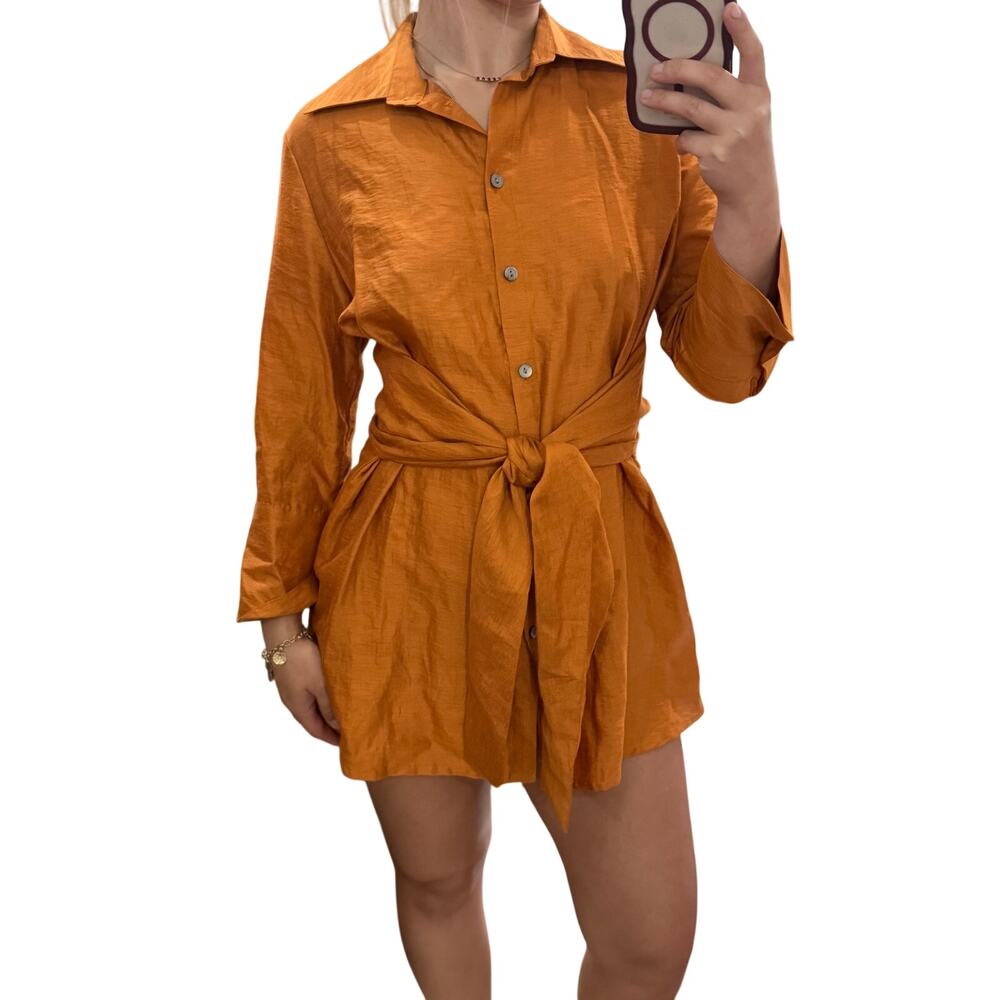 Farinaz Taghavi Italian Fabric Rust Tie Waist Tunic (Size 10)